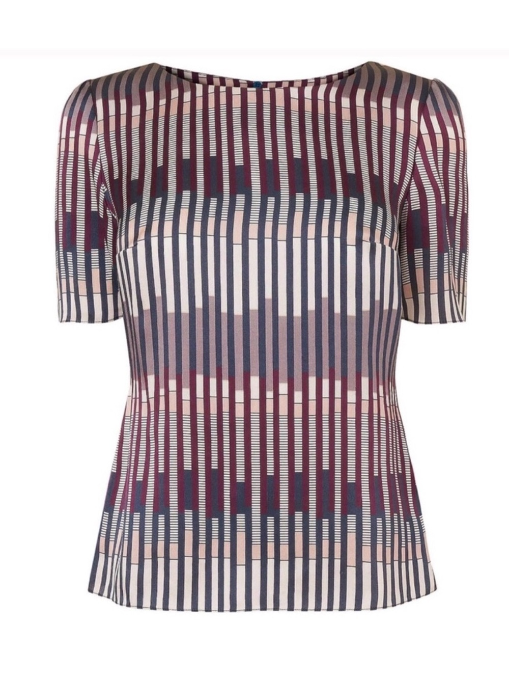 LK Bennett Skyline 100% Silk Geometric Print Blouse Top US 4 Quiet Luxury
